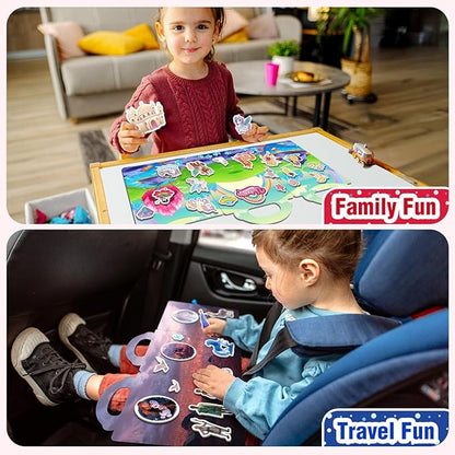 2 Sets Reusable Sticker Books for Toddlers 1-3, Princess Jelly Sticker Books for Kids 2-4 Years, Toddler Travel Toys Activity Road Trip Essentials for Kids- Princess + Unicorn