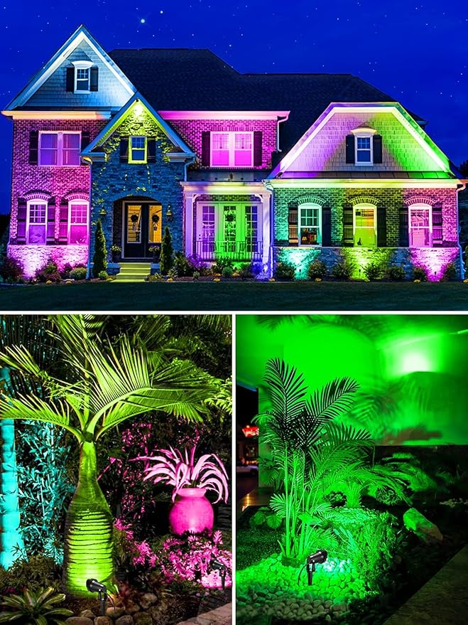 ZUCKEO 15W Christmas Spotlights Outdoor Spot Lights RGB Color Changing Landscape Lights, 120V Waterproof LED Spotlight with Remote & Plug for Yard Garden Path House Halloween Decorations (2Pack)