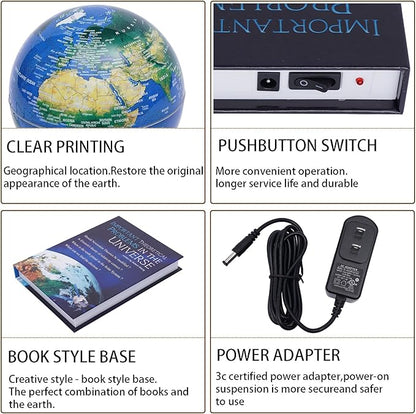 6" Magnetic Levitation Floating Globe Anti Gravity Rotating World Map with LED Light 7 Colors Display Floating Globe for Children Educational Gift Home Office Desk Decor (Book Holder)