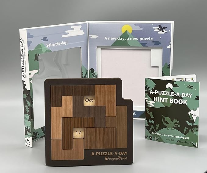 A-Puzzle-A-Day Premium Boxed Edition: The Original Calendar Puzzle with 365+ Challenges for Every Day of The Year, by DragonFjord, with Magnetic Storage Box and Hint Book.