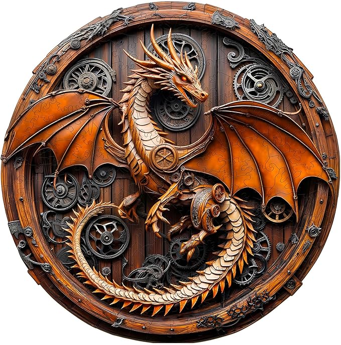 Wooden Puzzles for Adults, 3D Vision Effect Mechanical Dragon Wooden Jigsaw Puzzles 550 PCS Unique Shape Advanced Wood Puzzle Adult, Flat Puzzle Birthday Gifts Family Game (XL-17.3 * 17.2in)