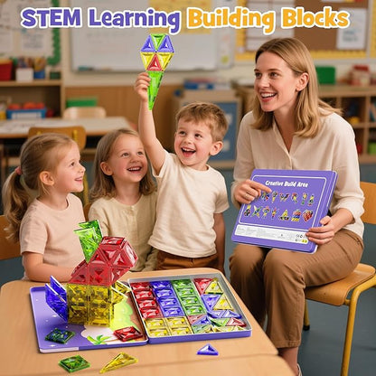 60pcs Diamond Magnetic Tile, Mini Magnetic Building Blocks Magnet Toy with Iron Box, STEM Educational Montessori Indoor Building Kit for Toddlers Preschool Boys Girls Age 3+ Classroom Must Haves