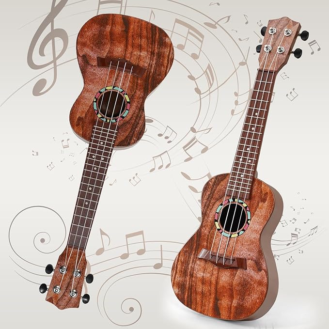 Raimy Kids Guitar Ukulele - 21in Ukulele Guitar Toys for Kids Ages 3 4 5 6 7+ Year Old Boys Girls Simulated Sound Quality Music Instruments Learning Education (Mahogany)