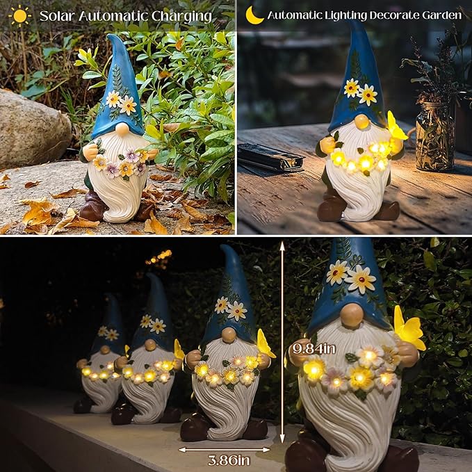 DKJOCKY Funny Garden Gnomes Gifts for Women, Solar Gnomes Decorations for Yard, Garden Oranments Outdoor Gardening Birthday Gifts for Women Mom Grandma Wife