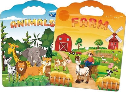 2 Set Reusable Sticker Books for Toddlers 2-4 Years, Puffy Reusable Sticker Activity Book for Kids Toddlers 1-3 Girls Boys Birthday Gifts Include Animal & Farm