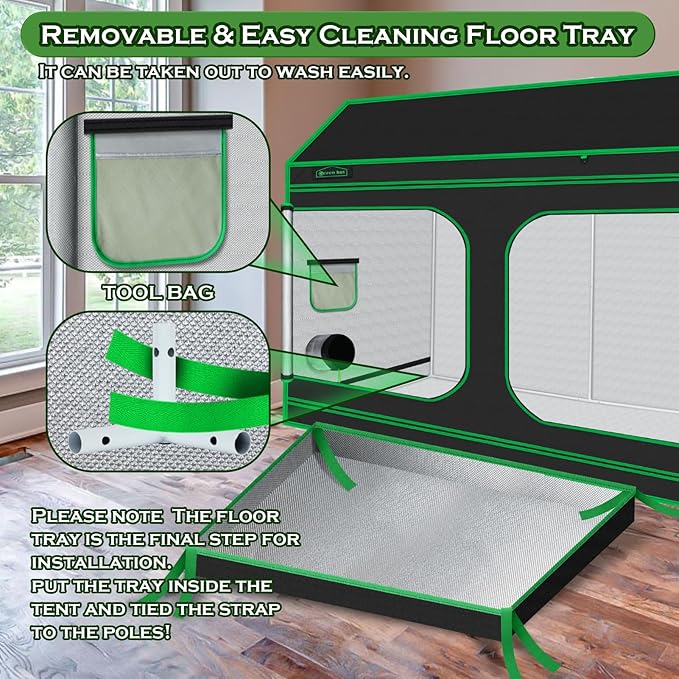 96"x48"x72" Roof Cube Grow Tent Plant Grow Tent, Indoor Growing Tent with Observation Windows, Lightproof Roof Cube Tent with Floor Tray, Mylar Hydroponic Tent for Plant Growth