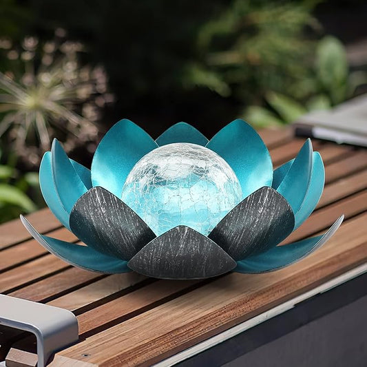 Lotus Solar Lights Outdoor,Solar LED Powered Garden Light Waterproof for Decor Tabletop Ground Yard Patio Walkway Landscape,Metal Glass LED Lotus Flower Lights