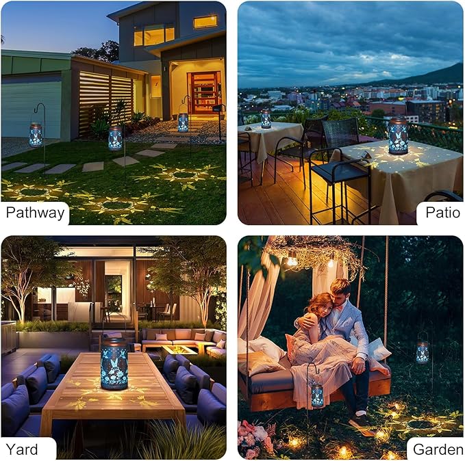 pearlstar Hummingbird Lantern Solar Hanging Lights Outdoor Decorative Solar Lantern Waterproof for Table Patio Yard Garden Lawn Landscape Lighting, Gardening Gifts for Women Men，Hummingbird-Blue