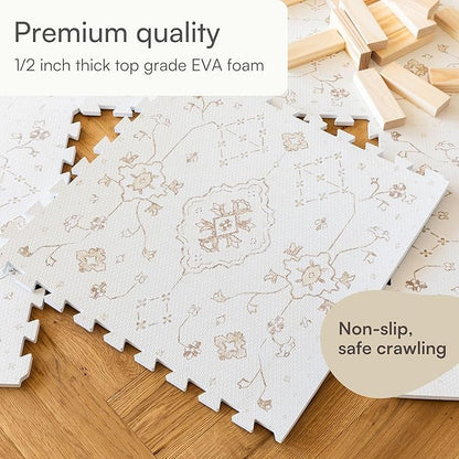 Lillefolk Baby Play Mat for Floor – 6x8ft Vintage Vanilla | Soft Non Toxic Premium EVA Foam Tiles for Tummy Time, Crawling & Playroom – Waterproof Floor Mat for Babies & Toddlers (12 Tiles)