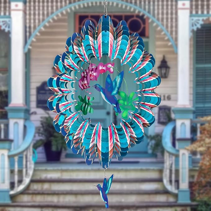 TUOKING Hummingbird Wind Spinners Outdoor Garden Decor 12 Inch 3D Hanging Wind Sculpture Stainless Steel Wind Spinner for Yard and Garden Decoration Worth Gift for Women