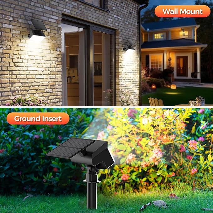 Solar Spot Lights Outdoor, 92 LEDs Landscape Lighting with 3 Lighting Modes and Auto On/Off, IP67 Waterproof Spotlights, Outdoor Solar Lights for Yard Garden, 6 Pack (Cool White)