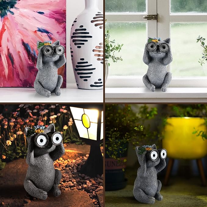 Outdoor Solar Garden Statues, Funny Garden Decor Statue - Resin Animal Statues Decor with Binoculars, Outdoor Solar Statues for Patio Decor, Unique Garden Gifts for Women.