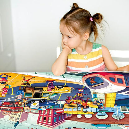 QUOKKA Giant Floor Puzzle for Kids Ages 4-6 – 2x3 Feet Extra-Thick 48 Pieces Toddler Puzzle Ages 3-5 – City Cars Educational Activity for Boys Girls – Premium Box with Sturdy Handle & Magnetic Closure