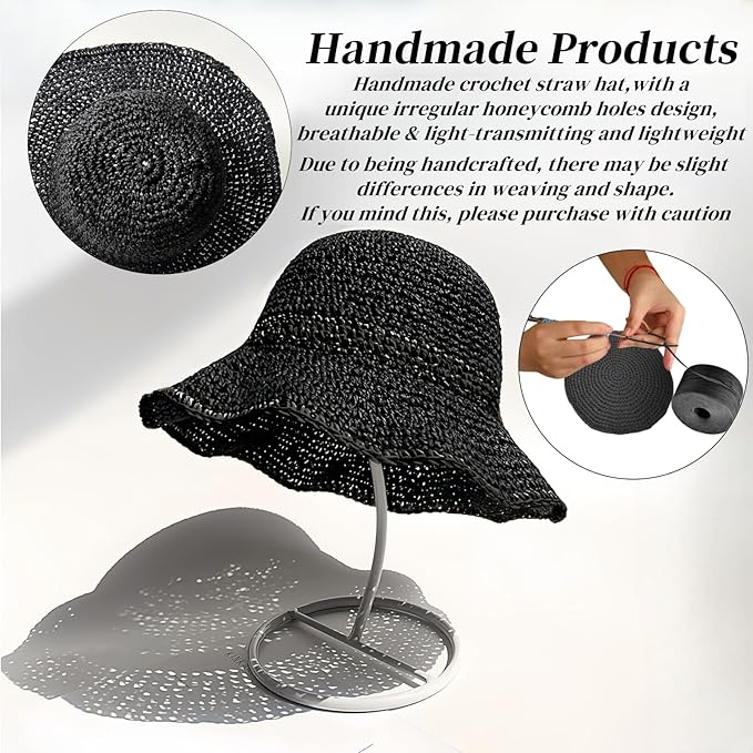 Floppy Big Beach Straw Hats for Women Foldable Summer Wide Brim Packable Sun Hat Womens Travel Straw Fedora Hat