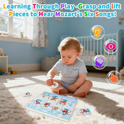 Sound Puzzle, Wooden Pegged Puzzles for Toddlers, 6 Arctic Animals Toys with Fun Sound Effects, Educational Toddler Toys for Kids More Than 12 Months, for Boys & Girls