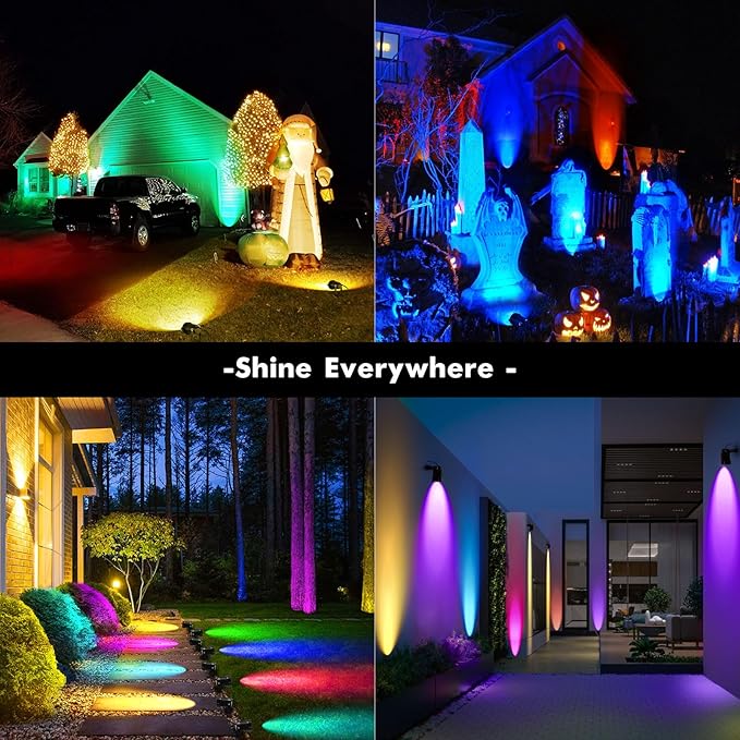 LemonBest Landscape Lighting - 6W RGB Color Changing Halloween Landscape Lights 120V Christmas Outdoor LED Spotlight with Remote Control Waterproof Spot Lights for Yard Garden Patio Driveway (4 Pack)