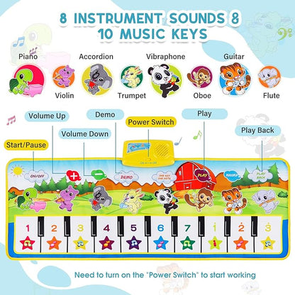 M SANMERSEN Piano Mat, 39.5" X 14" Musical Mat 8 Instrument Sounds Piano Mat for Toddlers Touch Play Dancing Mat Toy for 1 2 3 Year Old Girls Boys Gifts