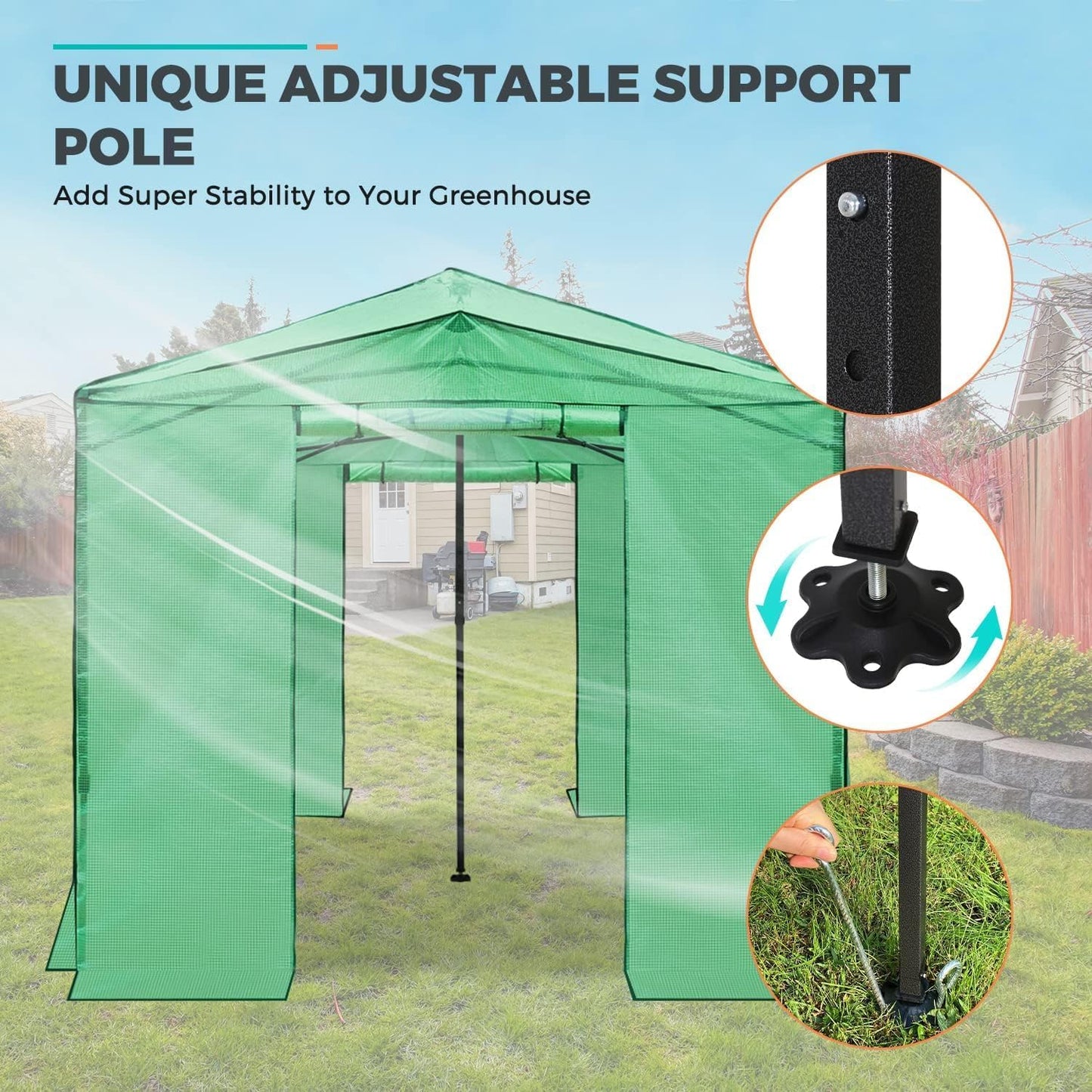EAGLE PEAK 12x8 Portable Large Walk-in Greenhouse Instant Pop-up Fast Setup Indoor Outdoor Plant Gardening Green House Canopy, Front Roll-Up Zipper Entry Doors and Roll-Up Side Windows, Green