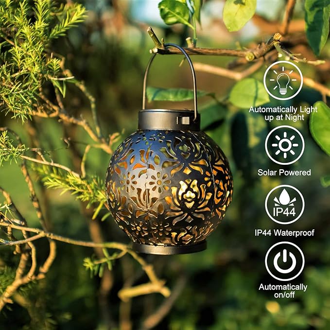 2 Pack Outdoor Solar Hanging Lantern Lights Decorative Christmas Light for Garden Patio Courtyard Lawn and Tabletop. Unique Gifts for Women Gardening.