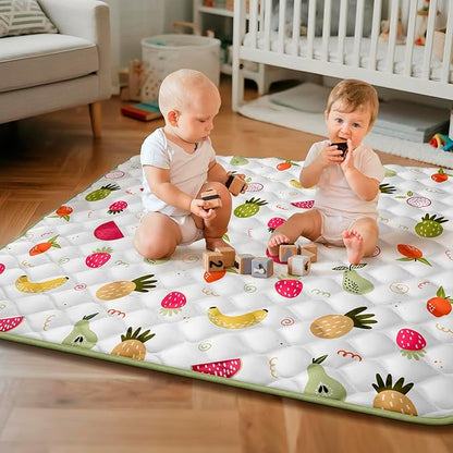 Baby Play Mat for Floor 50x50, Activity Mat, Thicken Soft Fabric Foam Play Mat for Baby, Washable Non-Slip Cushioned Crawling Mat for Babies, Infants, Toddlers（White Fruit