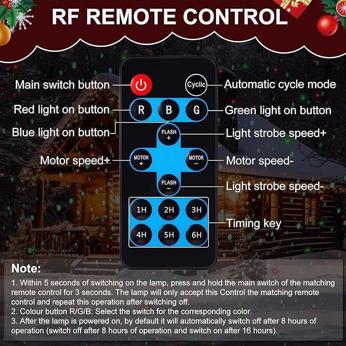 Honoson 1 Pcs Christmas Laser Projector Lights Outdoor RGB Laser Light with Remote Waterproof Motion Xmas Holiday Projector Garden Decoration for Lawns Party House (Red Green Color)