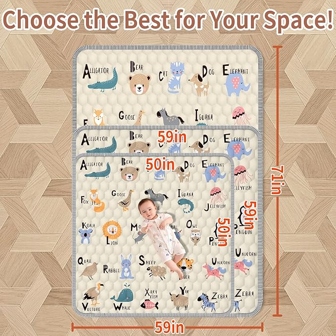 Baby Play Mat 59" X 59", Thickened Soft Floor Mat, Waterproof and Non-Slip Crawling Play Mat, Machine Washable Foldable Crawling Mat for Floor Playpen