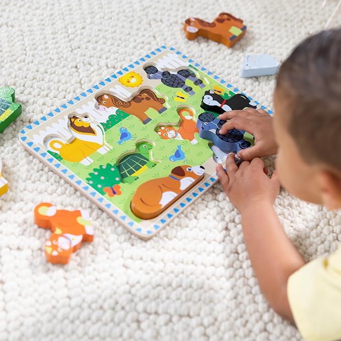 Melissa & Doug Pets Wooden Chunky Puzzle (8 pcs), Educational Screen Free Activity for Toddler, Preschoolers and Kids Ages 2+