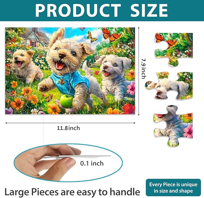 6 Packs 16 Large Piece Puzzle for Seniors, Alzheimer's & Dementia Activities, Easy Puzzle, 6 Storage Bags