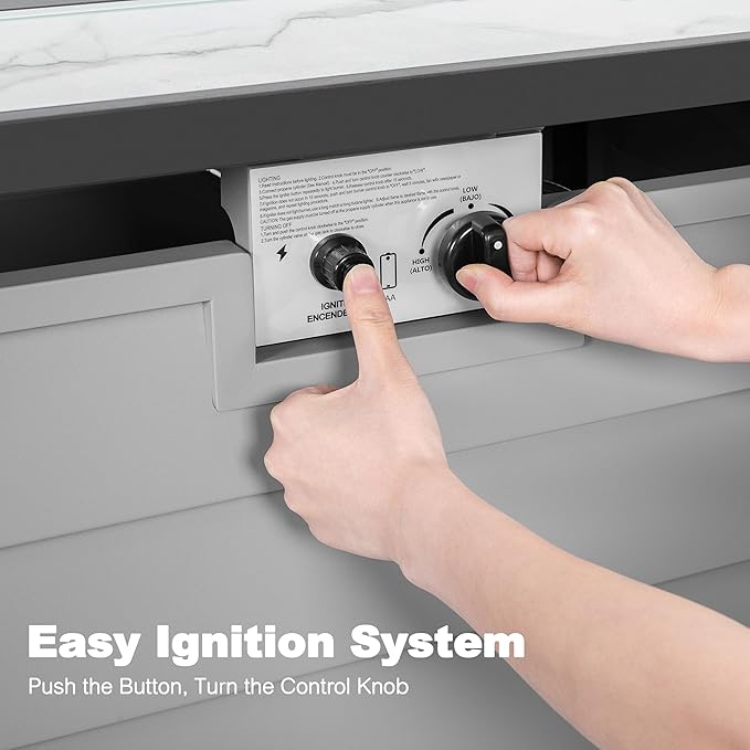 Nuu Garden 43'' Patio Propane Fire Pit Table, 50,000 BTU Gas Fire Pit with Marble-Textured Glass Top, Wind Guard, Lid, Glass Beads, CSA-Certified, 2-in-1 Outdoor Table for Gatherings, Ivory White