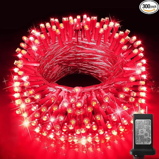 KNONEW Outdoor Christmas Lights 300 LED 99ft String Lights 8 Modes & Memory Fairy Light Plug in Waterproof LED String Lights for Xmas Yard Tree Wedding Party Holiday Decorations (Red)