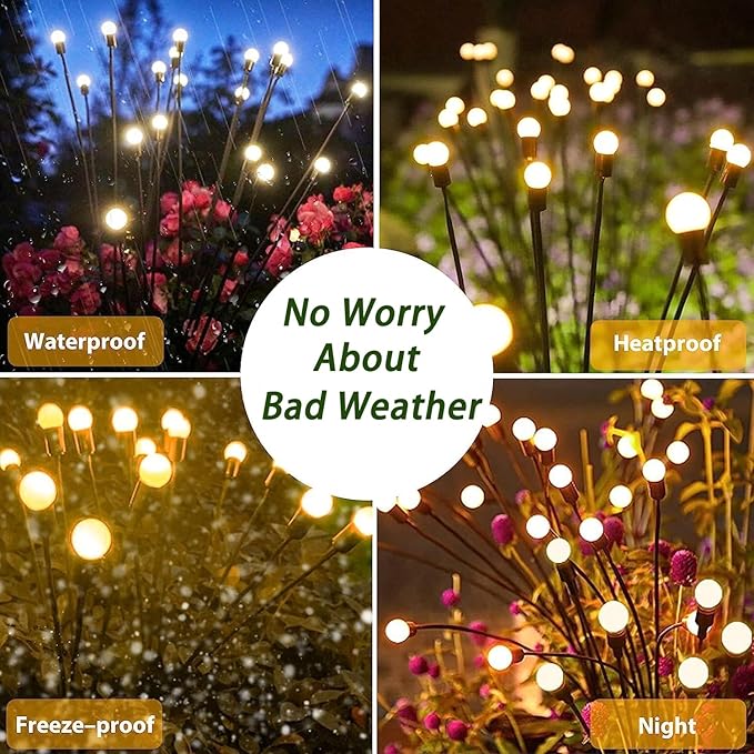 Solar Garden Lights - 6 Pack 60 LED, Waterproof Outdoor Decor for Yard, Patio & Garden (Warm White)