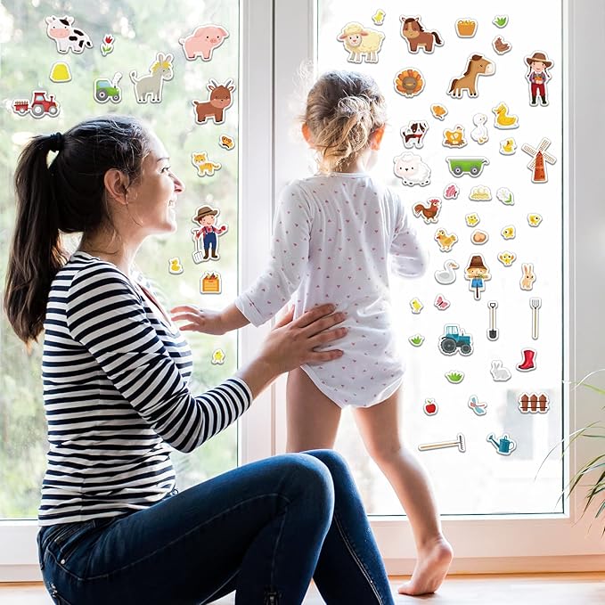3D Farm Animals Puffy Sticker Book for Kids Window Thick Gel Clings Decals Stickers 100 Pcs Removable and Reusable Toys Gifts for Toddlers Home Car Classroom Nursery Farm Party Supplies Decorations