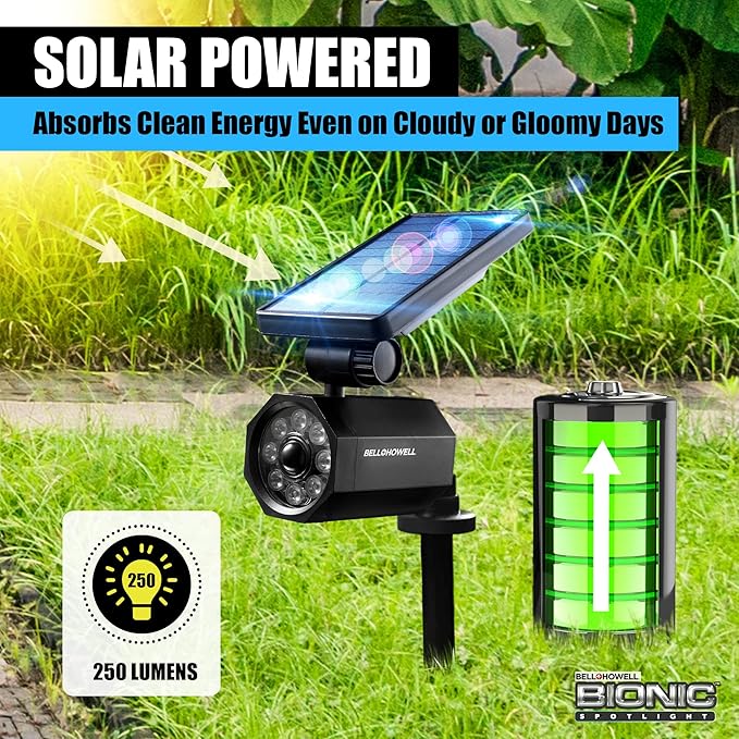 Bell+Howell Bionic Spotlight Motion Solar Spot Lights Outdoor Waterproof, Landscape Light, Outdoor Solar Yard Lighting Weather Resistant, Super Bright LED Lights, for Garden, Lawn As Seen On TV