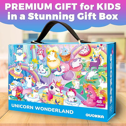 QUOKKA Giant Floor Puzzles for Kids Ages 4-6 - 2x3 Feet Extra-Thick 48 Pieces Toddler Puzzle Ages 3-5 – Unicorn Educational Activity for Boys Girls – Premium Box with Sturdy Handle & Magnetic Closure