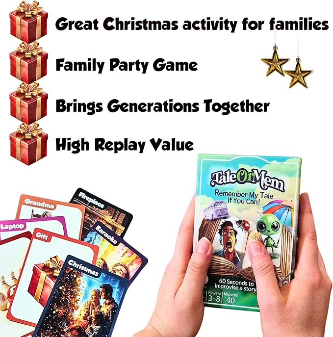 TaleOrMem - Award-Winning Storytelling Cards, Fun Family Card Games, Improv Games for Kids & Adults, with 180 Story Telling Cards & 60 Story Starters. Boosts creativity, a party game for 3-8 Players