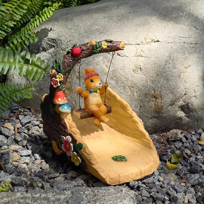 Rabbit On The Swing Gutter Downspout Extension Decoration,Rain Downspout Diverter Garden Statue,Decorative Gutter Extension,Downspout Splash Block,Animal Resin Statue Outdoor Décor