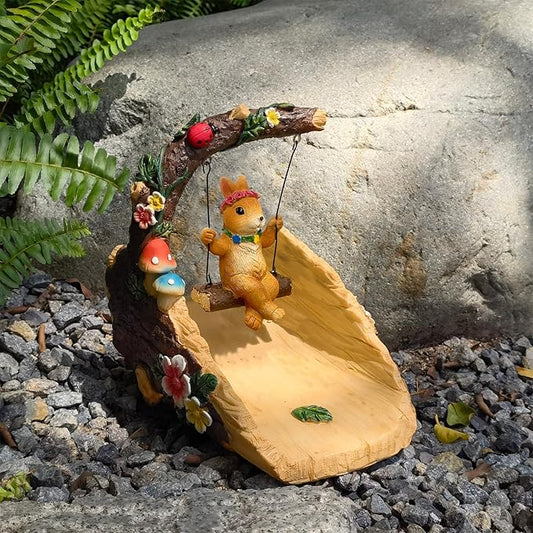 Rabbit On The Swing Gutter Downspout Extension Decoration,Rain Downspout Diverter Garden Statue,Decorative Gutter Extension,Downspout Splash Block,Animal Resin Statue Outdoor Décor