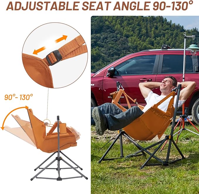 TIMBER RIDGE Hammock Camping Chair with Adjustable Backrest, Heavy Duty Folding Hammock Chair Supports 300lbs, Portable Hammock Chair for Camping, Travelling and Patio, Orange 2 Pack