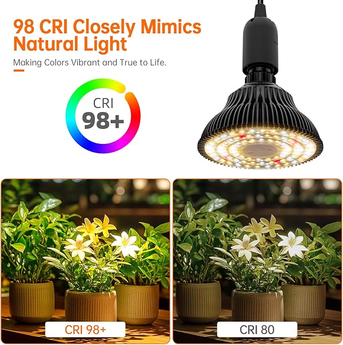 Hanging Grow Light for Indoor Plants Full Spectrum, Black Plant Bulb with Optical Lens for Enhanced PPFD, Pendant Grow Light with Timer, 16.4 FT Power Cord, Perfect for Tall Plants and Flowers
