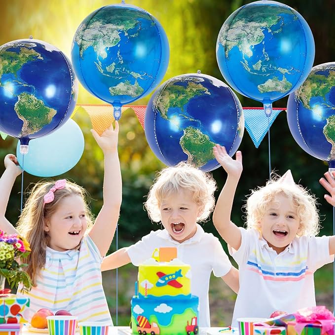 6 Pcs Planet Balloons, Large Earth World Map Foil Balloon, 2 Styles Globe Round Sphere Balloons for Birthday Earth Day Travel Adventure Themed Party Decorations Supplies