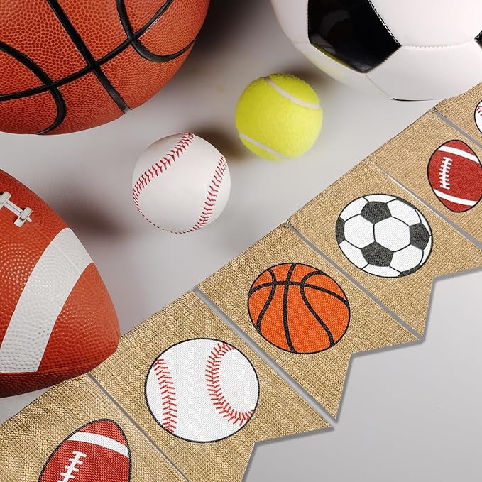 Doumeny Sports Burlap Banner Baseball Bunting Garland Sport Theme Party Hanging Banner American Football Banner Garland Basketball Soccer Banner Bunting for Birthday Baby Shower Sport Club Party Decor