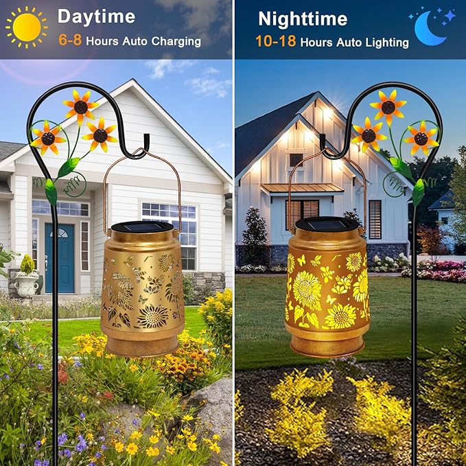 TEDOF Solar Lanterns Outdoor Waterproof,Sunflower Gifts for Women Gifts for Mom Women Grandma Decoration Outside for Yard, Patio,Backyard,Porch
