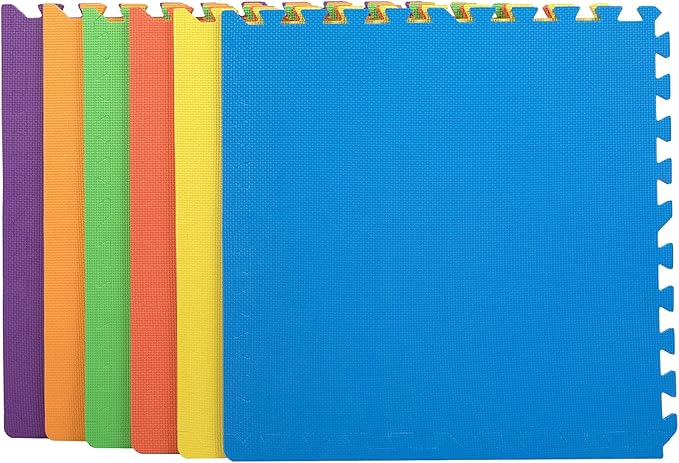 FlooringInc's Rainbow & Natural Harmony Playmat - Kid Safe Foam Floor Tiles with Removable Edges - 2'x2', 1/2" Thick (Rainbow, 12 Tile Pack)
