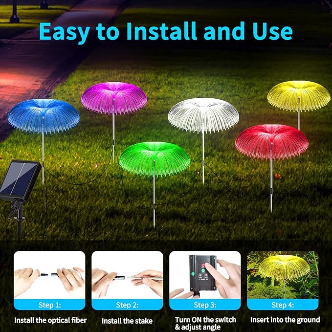 Solar Light for Outside 6 Pack 7 Colors Changing Jellyfish Light Outdoor Waterproof Solar Flowers Garden Lights for Yard Pathway Lawn Festival Wedding Party Decoration