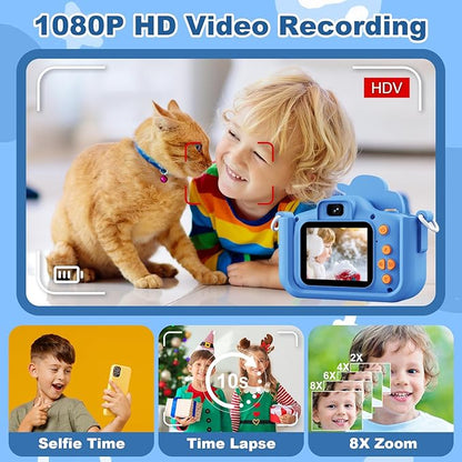 Kids Camera, Children's Camera for Kids Girls Boys, Toddler Camera Digital Camera for Kids, Christmas Birthday Gifts Toys for 3-12 Years Old Girls Boys, 1080P HD Selfie Video Camera with 32G SD