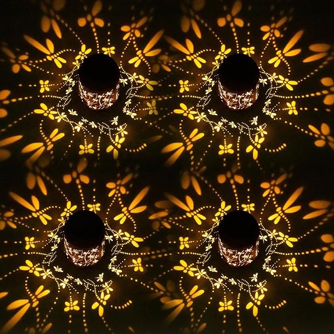 Dragonfly Solar Lanterns Outdoor Hanging, Hollowed-Out Metal Waterproof LED Garden Decor Light for Patio Yard Pathway Lawn Front Porch Tree, Christmas Thanksgiving Birthday Gifts for Women Mom Grandma
