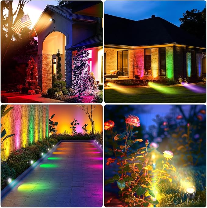OurLeeme Lawn Flood Light Stake, 2-in-1 Waterproof Outdoor Remote controlle Landscape Lighting Spotlight Wall Light for Yard Garden Driveway Pathway Pool (4 Pack)