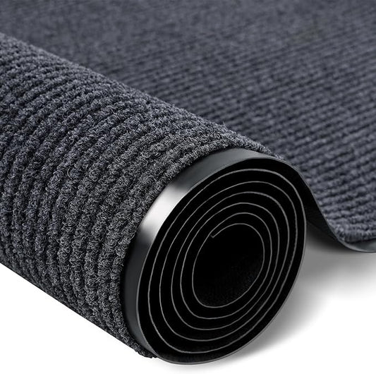 Rubber Door Mat About W3' ×L10' Heavy Duty Large Outdoor Indoor Mat Durable Entrance Doormat Waterproof Rubber Back Rugs for Home Entryway Patio Porch Office Business Areas (Grey)