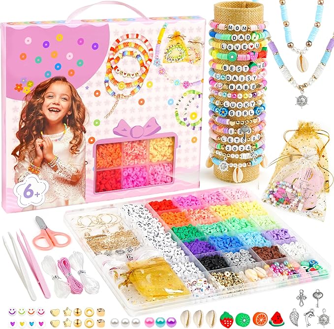 Girls Gifts Bracelet Making Kit, 20 Colors Polymer Clay Beads with Charms Letter Beads Arts and Crafts Kit Jewelry Making Set Birthday Gift Idea Girl Toys Gifts Party Favors for Kids Ages 6-13