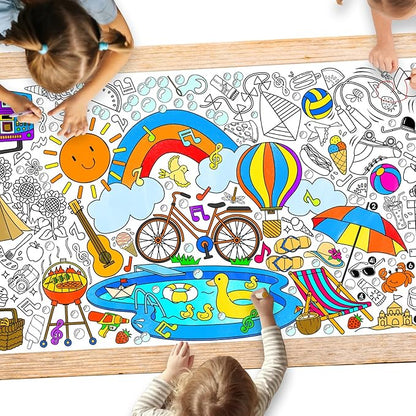 Giant Coloring Poster for Classroom - 31.5x72" Versatile Summer Activity Poster/Table Cover for School Parties, Birthday & Special Events Decoration